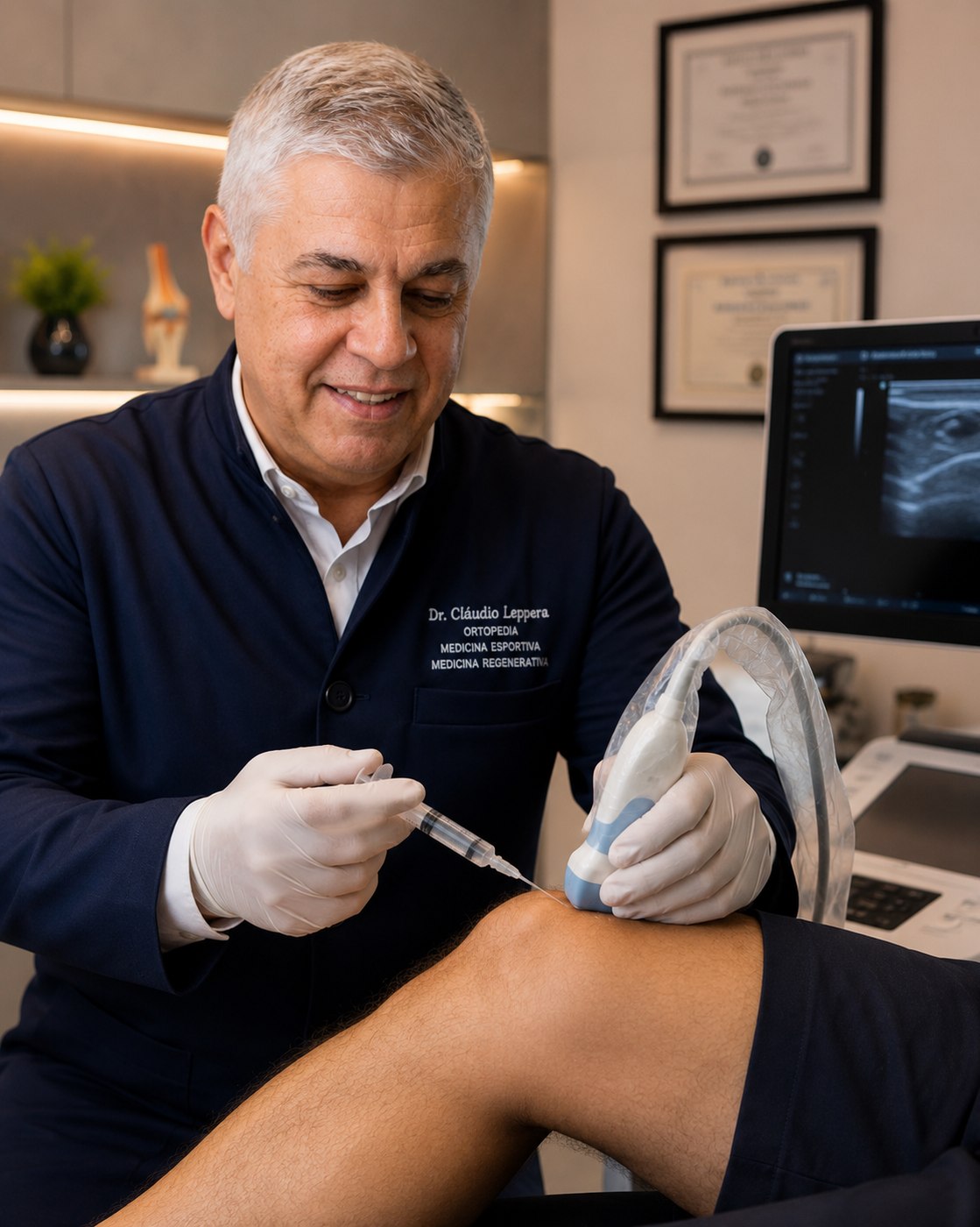 Dr. Claudio Lepéra realizando infiltração guiada por ultrassom